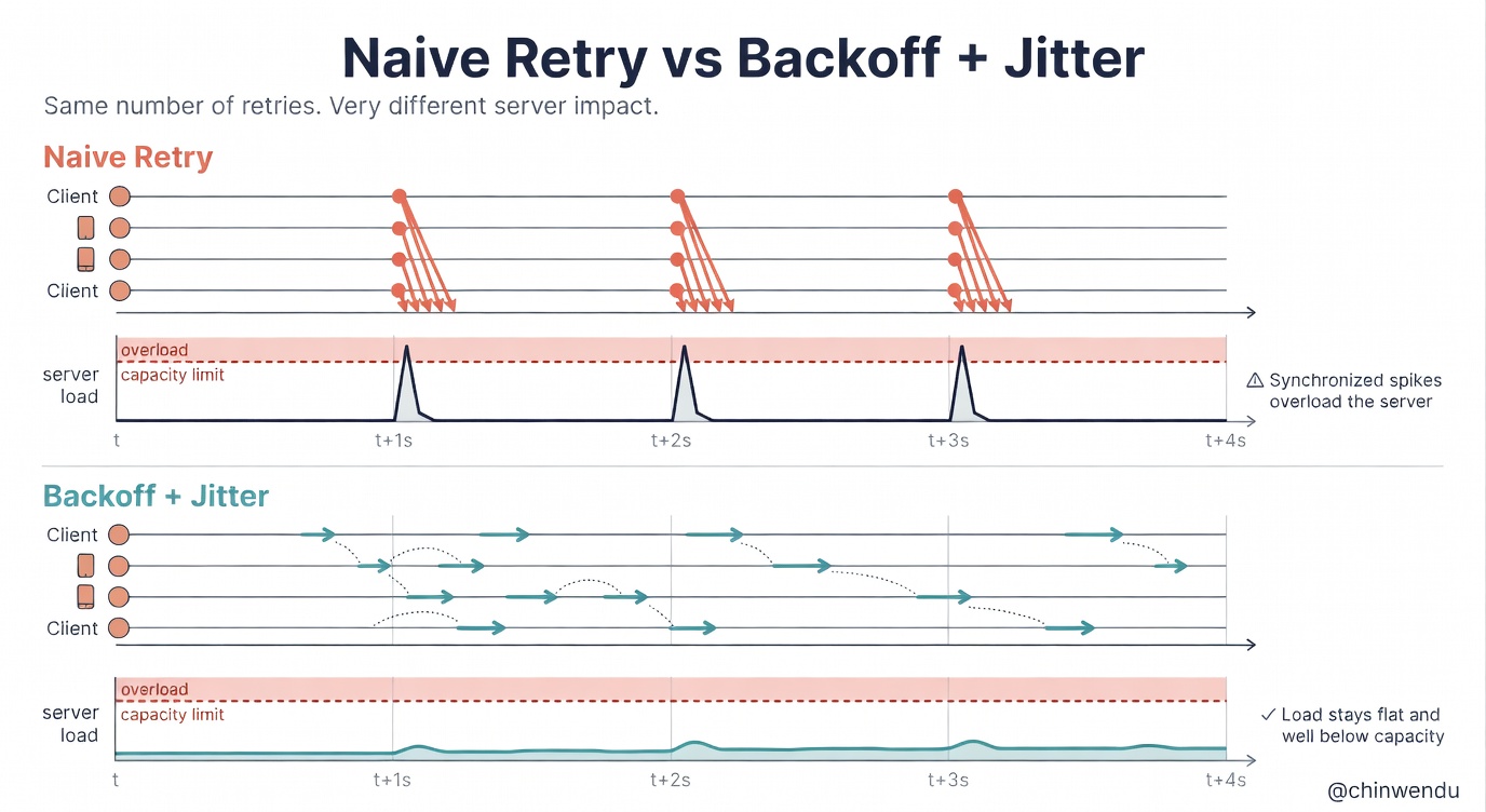 Same retries. Same clients. Different outcomes.